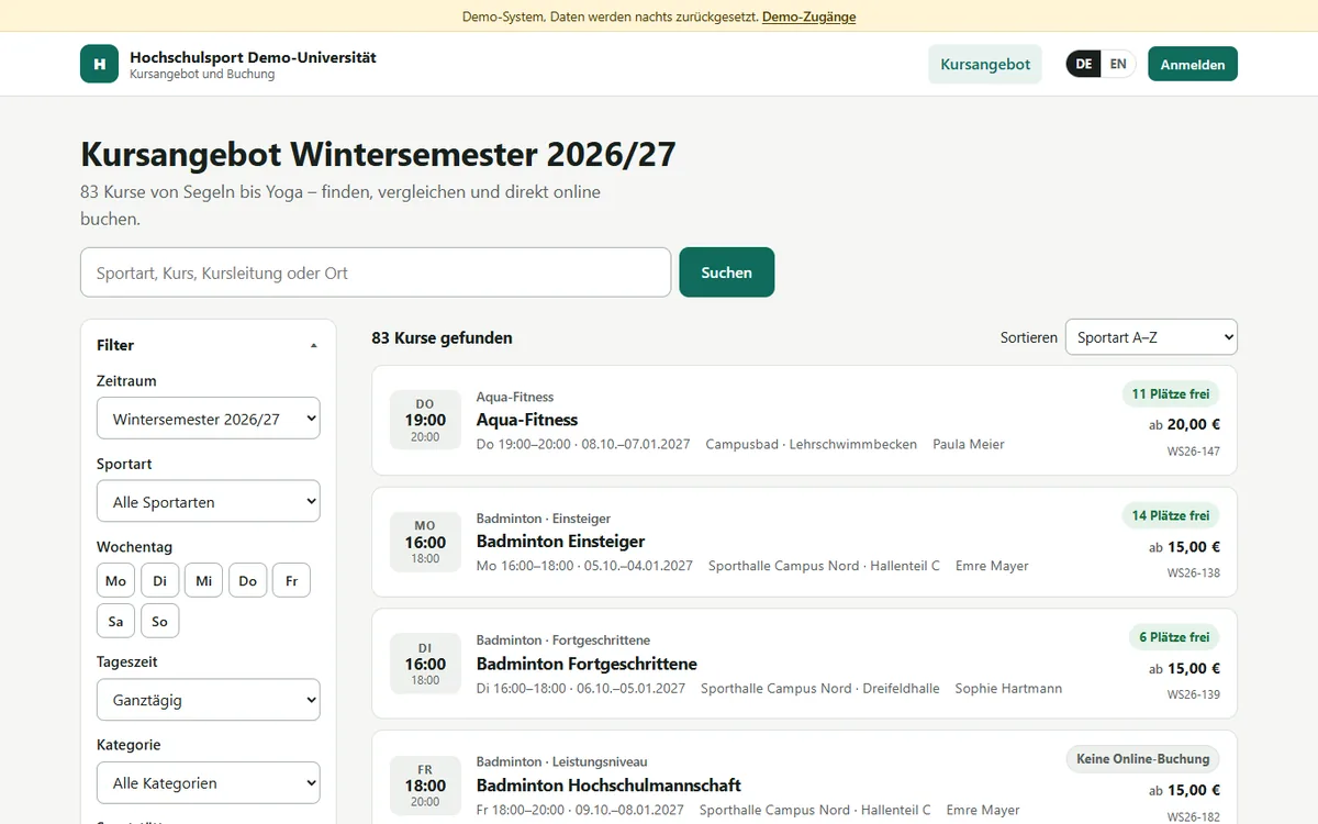 Screenshot of Kursbox